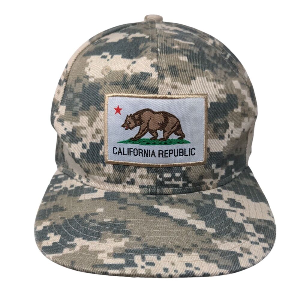 California Republic Bear Snapback Hat Camo One Size Adjustable Cali